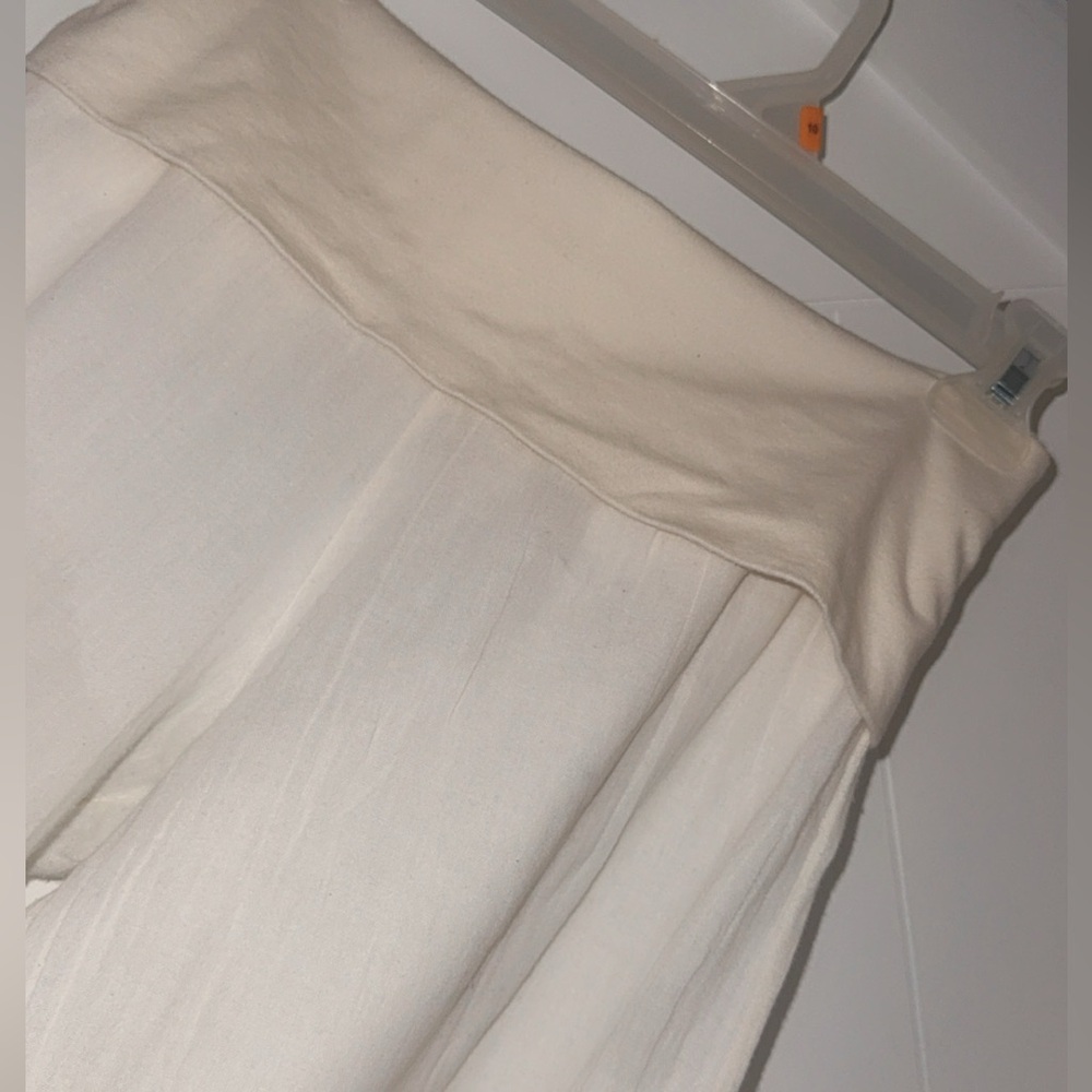 Elan Beach linen cotton gauze flowy fold over jersey modal Pants medium cream - Picture 2 of 12